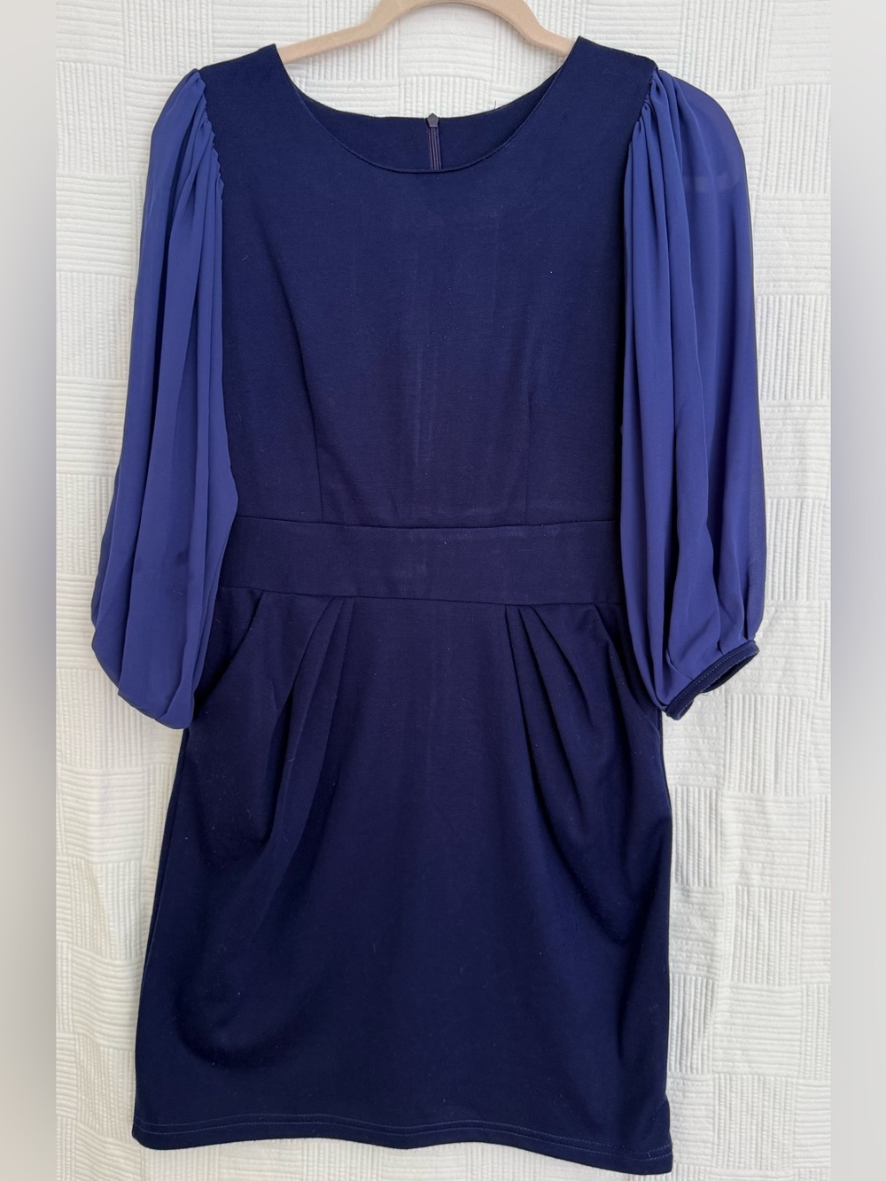 Classic Navy Dress with Puff Sleeves with 2 side pockets